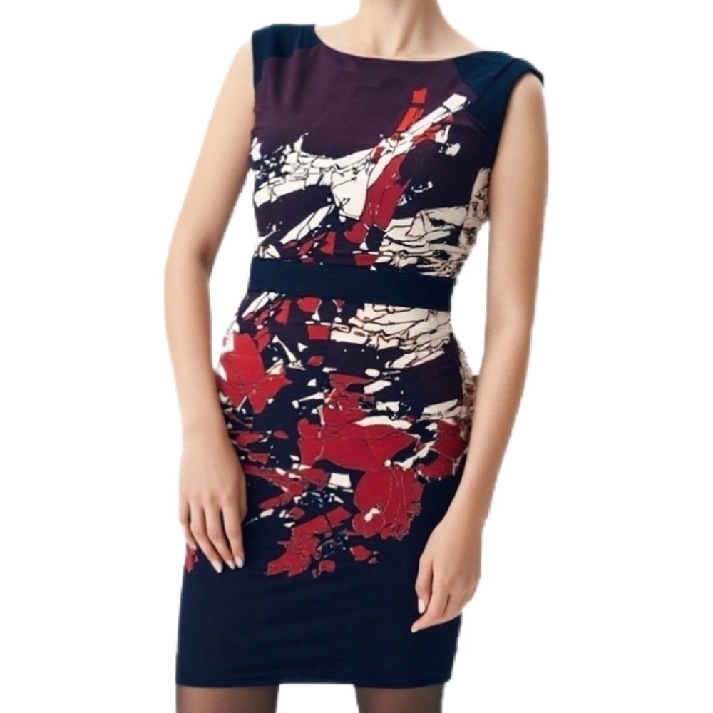 French Connection Abstract print Midi Dress in Burgundy Size 2